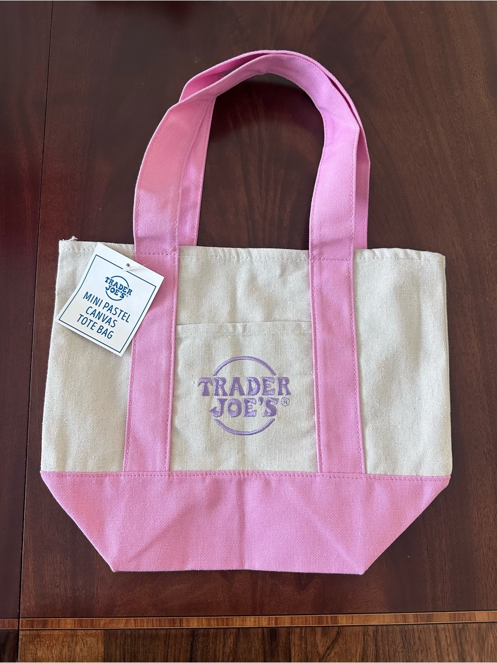 NWT limited-edition Trader Joe's mini pastel canvas tote bag in pink